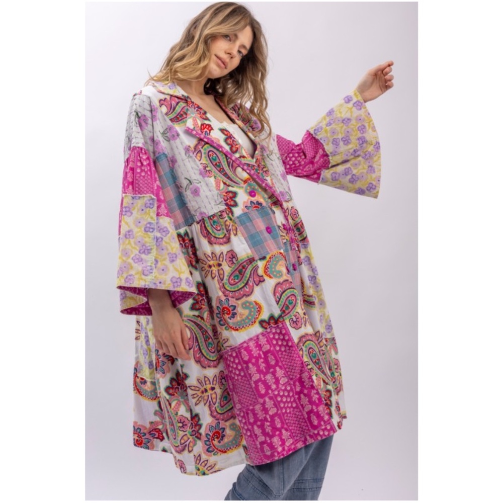 Bluevelvet Multicolor Floral Patchwork Button Down Loose Fit Light jacket Shacke - Picture 4 of 7